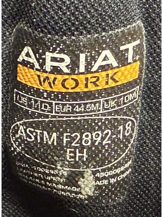 Ariat Work Boot ASTM F2892-18 EH Electrical Standard - Slip Resistant - Mens 11D